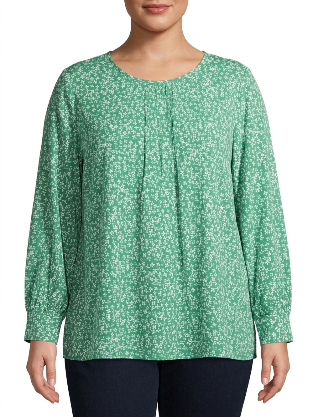 Adrianna Papell NWOT Comfy Green Floral Long-Sleeve Pleated Blouse
